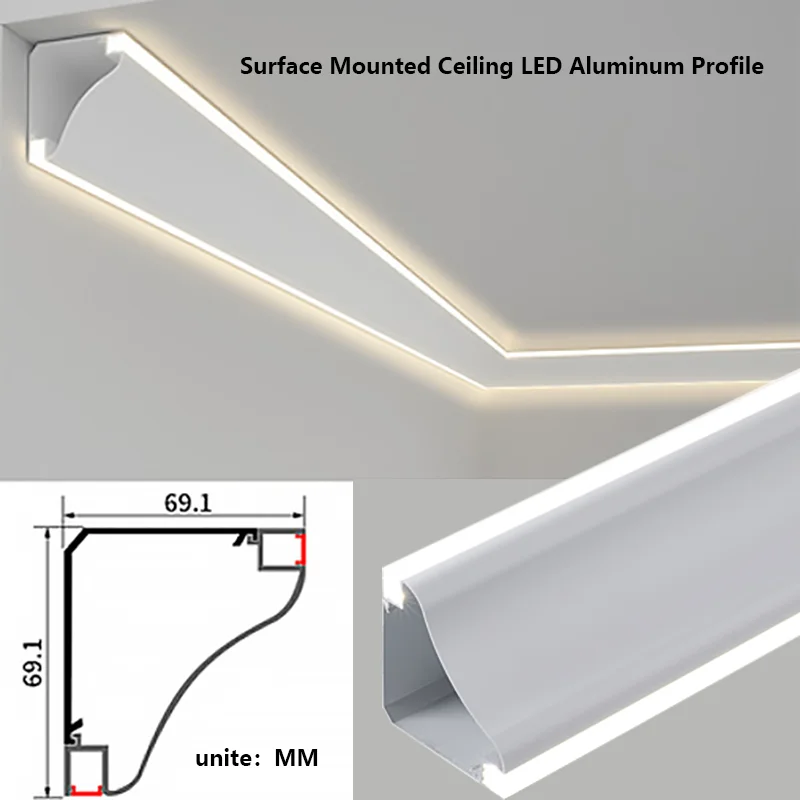 Decke LED Aluminium Profil Oberfläche montiert PC Diffusor Kanal Bar Streifen Lichter 0.5/1m obere Ecke leuchtende Gips Linie Lampe