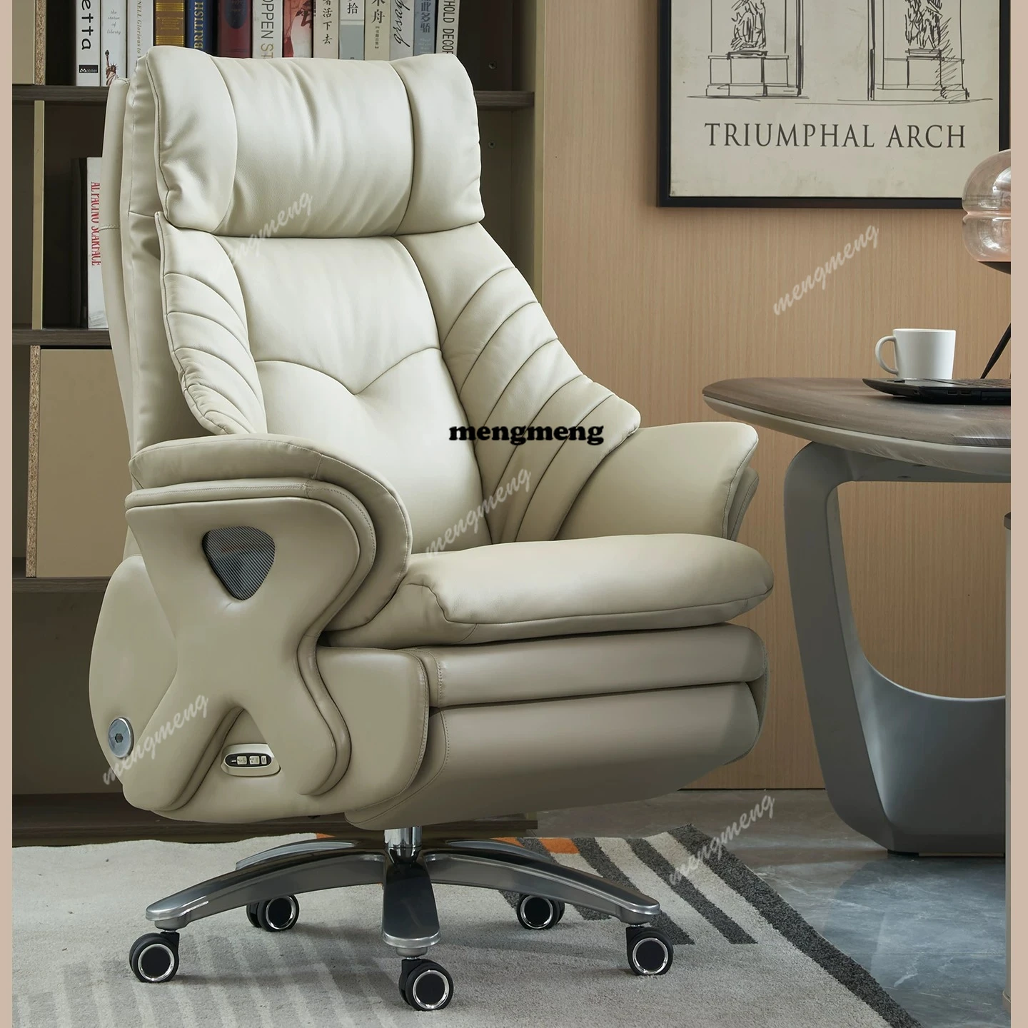 Cadeira de escritório elétrica de couro, reclinável, ergonômica, confortável para uso sedentário em casa ou no escritório.