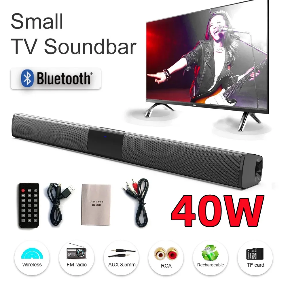 

Top 40W TV Soundbar Wired and Wireless Bluetooth Speaker Home Cinema Sound System Stereo Surround with FM Radio Music Center