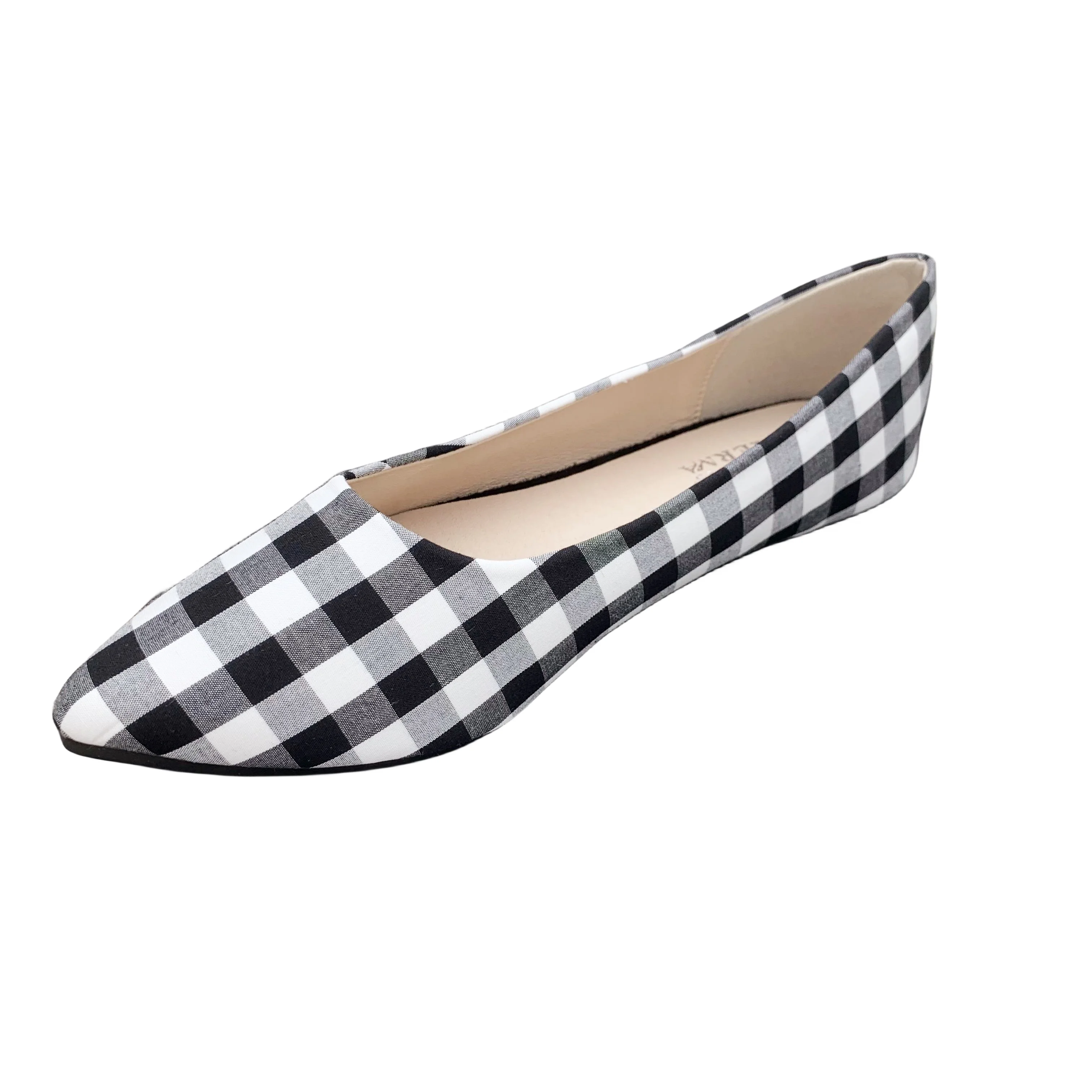 Women Shoes White Black Plaid Pointy Toe Girls Casual Shoes Flat Heel Spring Autumn Slip on Elegant Shoes Size 33-44