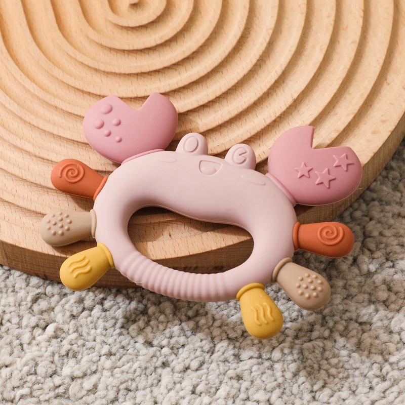 Silikon Baby Beißring Baby Spielzeug 0 bis 12 Monate BPA FREI Kauen Zahnen Spielzeug Krabbe Mehrfarbige Beißring Reborn Silikon Spielzeug geschenk – Detail 19