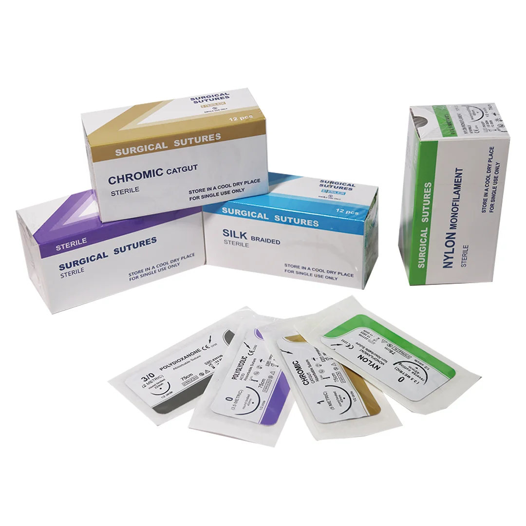 

12 PCS 75cm Absorbable Suture For Pet Cats PGA Sutures Polyglycolic Acid Sterile With Needle