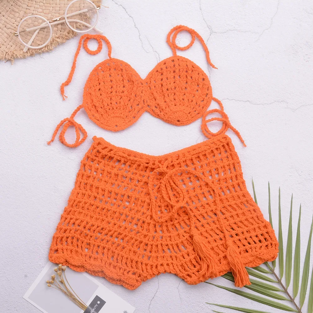 Hot Selling Handmade Hooked Woven Children's Swimwear Beach Bikini Hollow Strap Split Set