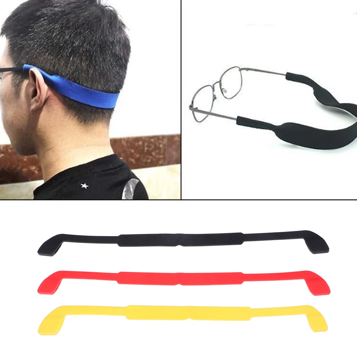

3pcs Silicone Anti-Slip Glasses Cord Lightweight Holder For Eyeglasses Sunglasses Sports Outdoor Activities Red Black Yellow