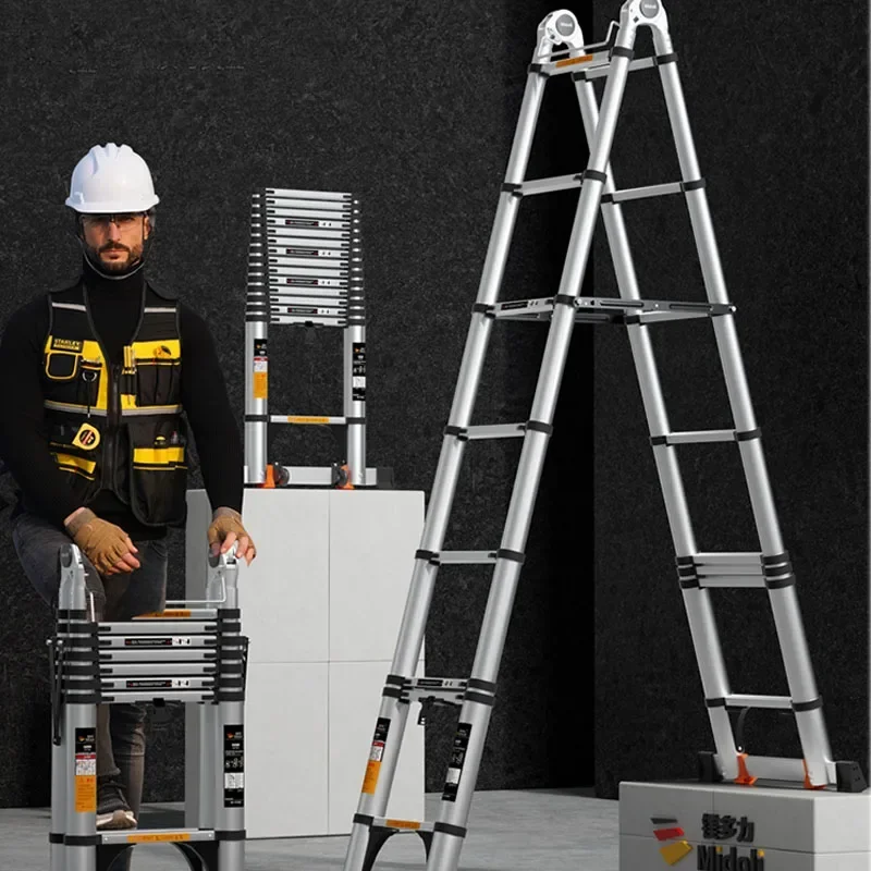 

Small 220vWidening Pedal Telescopic Ladder Herringbone Aluminum Alloy Thickening Folding Ladder Household Multi-functional Lift