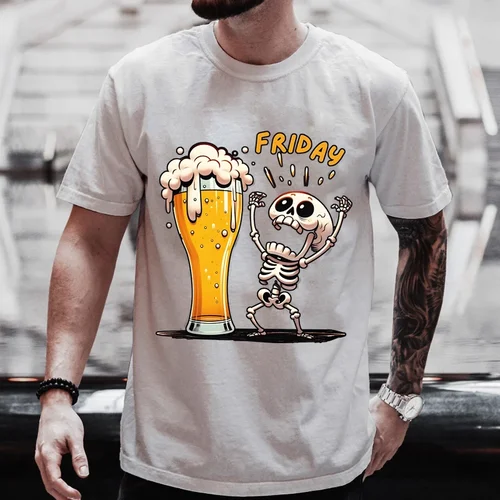 Gran oferta de verano, camisetas de cerveza, camiseta divertida con estampado de calavera 3D para hombres, nueva camiseta de gran tamaño a la moda, camisetas informales de manga corta con cuello redondo