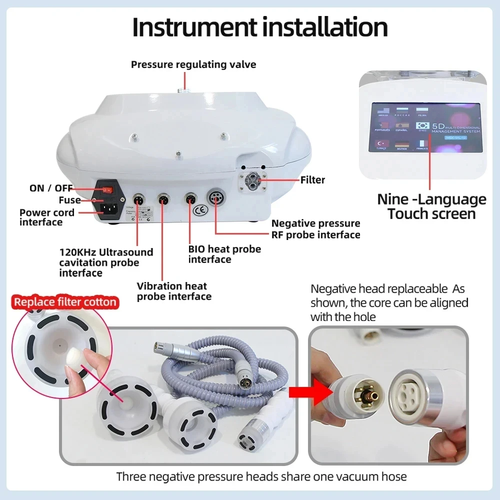 Newest 5D 120K Vacuum RF Slimming Machine 6 in 1 Ultrasonic Cavitation Anti Cellulite Body Massage Face Lfiting Device