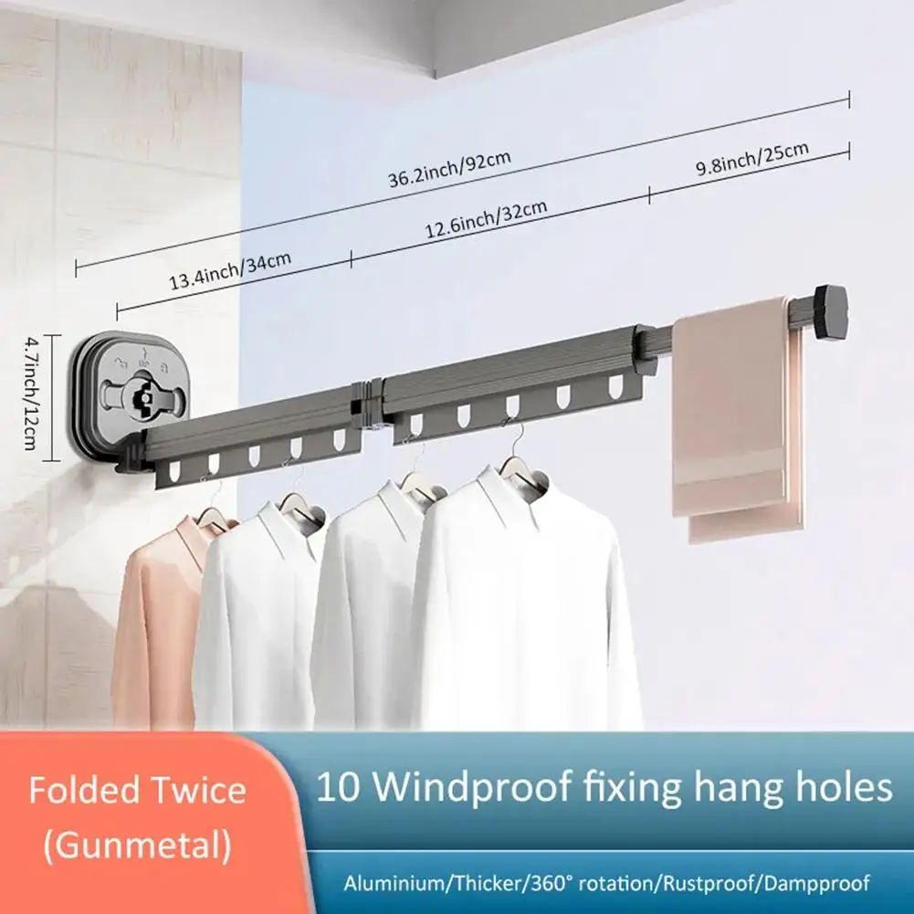 Home Drying Rack Folding Clothes Hanger Home Laundry Adjustable Length High-quality Materials Multiple Rods And Hooks
