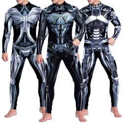 Zawaland Robot Men Bodysuit 3D Print Steampunk Armor Jumpsuit Crotch Zipper Clothing Carnival Party Cosplay Costume Zentai