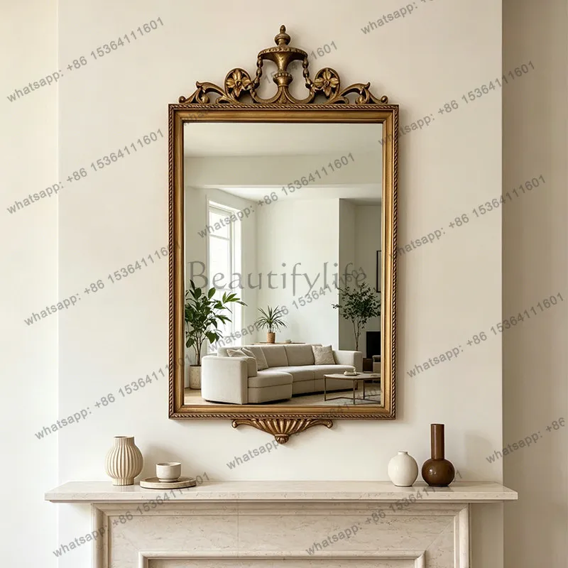 LD retro light luxury special-shaped makeup mirror advanced sense carved entrance bathroom decorative mirror