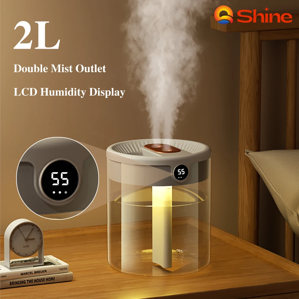 

Air Humidifier 2L Large Capacity Double Nozzle With LCD Humidity Display Diffuser Essential Oils Aroma Diffuser Mist Sprayer