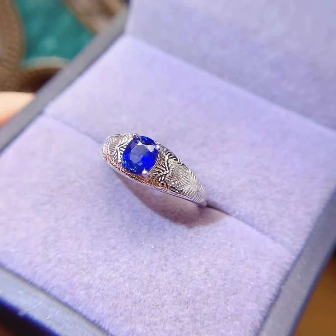 KJJEAXCMY Natural Sapphire Women's Ring S925 Silver Electroplating Process Inlaid High Clarity Full of mystery Support Testing