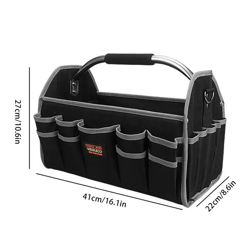 Open Top Tool Tote Bag Foldable Electrical Tool Bag Water-Resistant with Adjustable Shoulder Strap Reinforced Storage Pouch