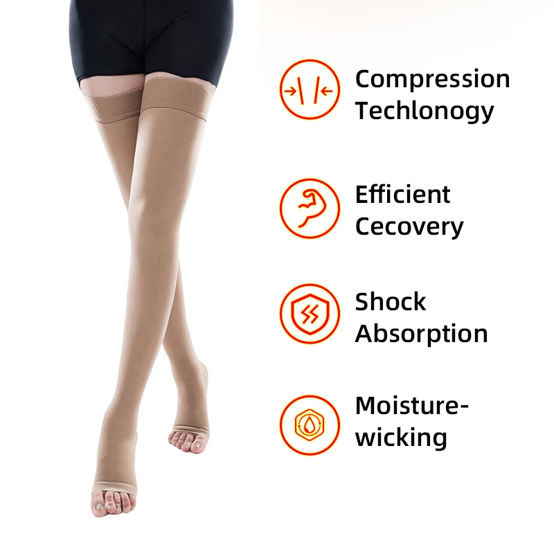 

Hh 15-21mmHg Open Toe Woman Medical Compression Stockings for Varicose Veins Thigh High Graduated Pressure Socks S-5XL