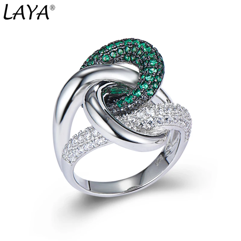 LAYA 925 % Sterling Silver  Irregular Curve Cross Zircon New Fashion Minimalist Clasp Gothic Ring Original Jewelry