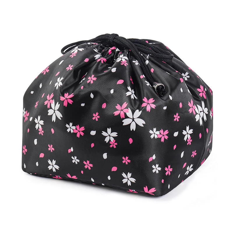 Drawstring Round Foldable Women Cosmetic Bag Waterproof Portable Make Up Organizer Storage Bag Travel Toiletry Pouch Beauty Case