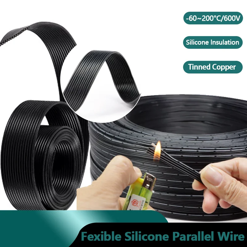 1~50m Silicone Parallel Wire 30/28/26/24/22/20AWG 2P/3P/4P/5P/6P/8P/10P/12P/14P Fexible Copper Cable High Temperature Resistant