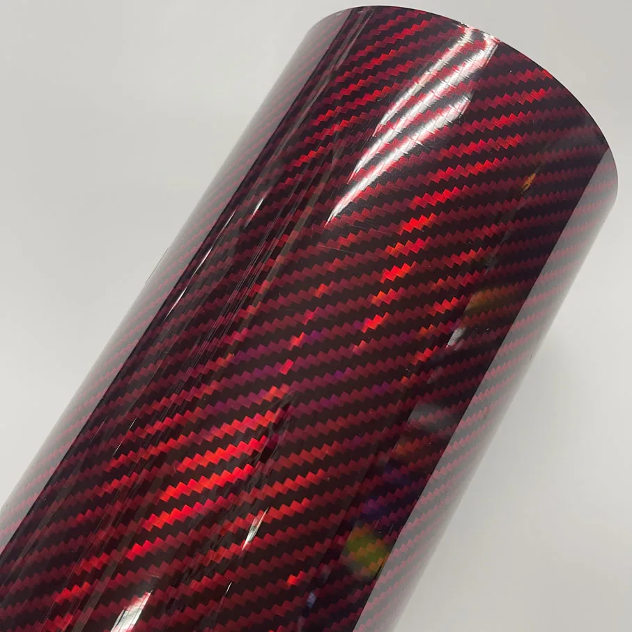 Holographic rainbow red Carbon Fiber Vinyl Wrap Film Bubble Free Air Release Car Wrap Vinyl Automotive DIY Decals