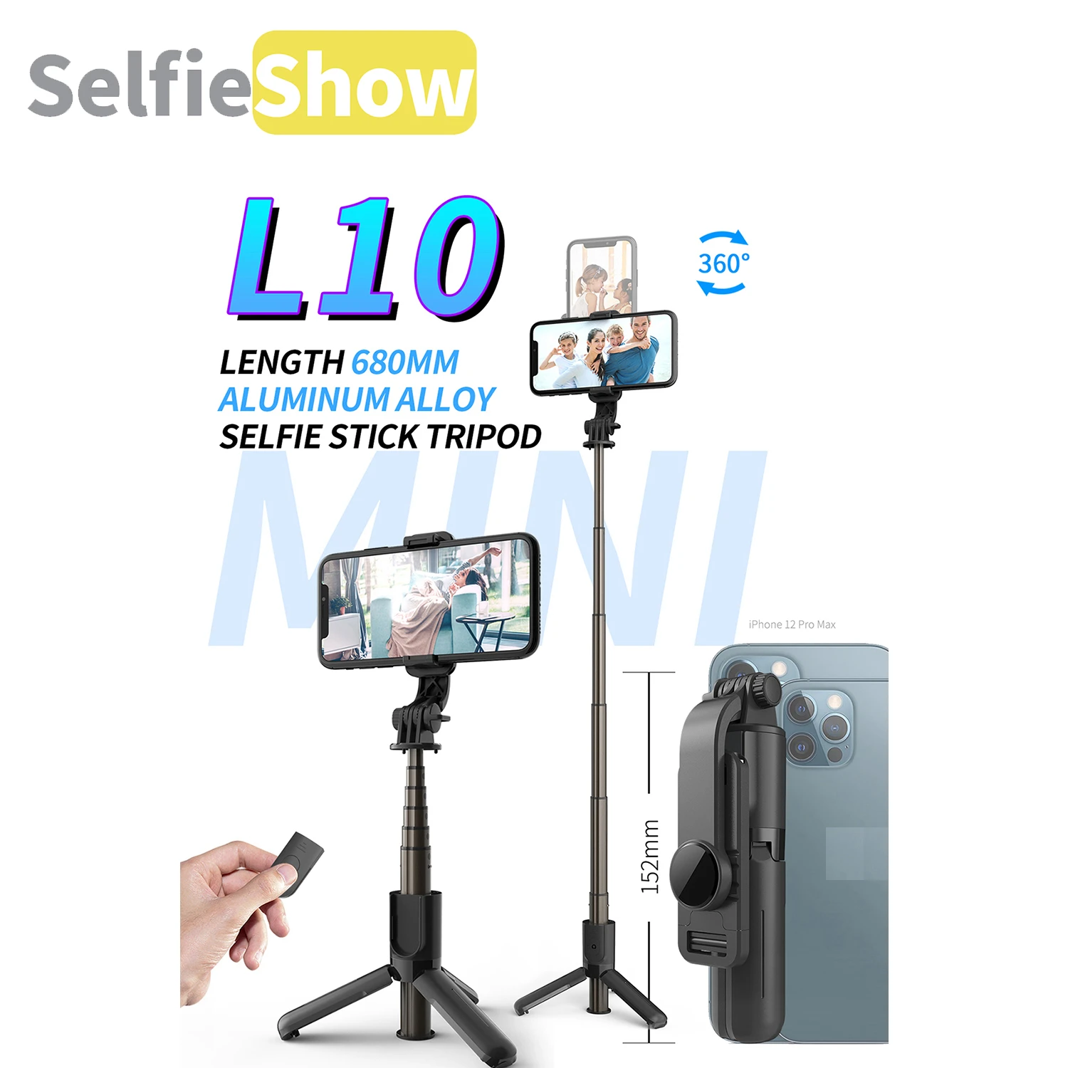 Selfieshow L10 Aluminum Alloy Mini Bluetooth Tripod Selfie Stick	680mm Portable Wireless Tripe Stabilizer for Cell Phone Stand