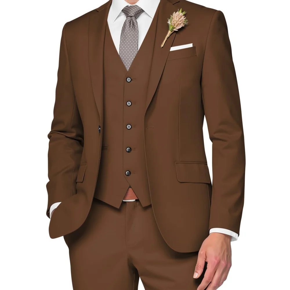 ชุดสูทผู้ชายสำหรับงานแต่งงานหรืองานเต้นรำ แบบสลิมฟิต 3 ชิ้น ดีไซน์หรูหรา เหมาะสำหรับงานธุรกิจและงานลำลอง