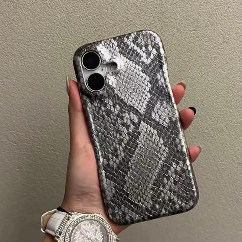 Fashion Chic Snake Skin Texture Leather Phone Case For iPhone16 15 14 13 Pro Max Soft Silicone Back Cover