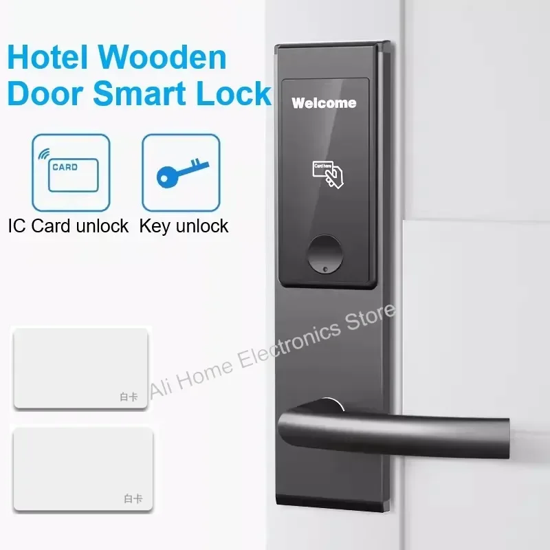 Hotel Wooden Door Lock Smart Magnetic Card Induction Lock Hotels Homestays Apartments Stainless Steel Safety Lock with Key