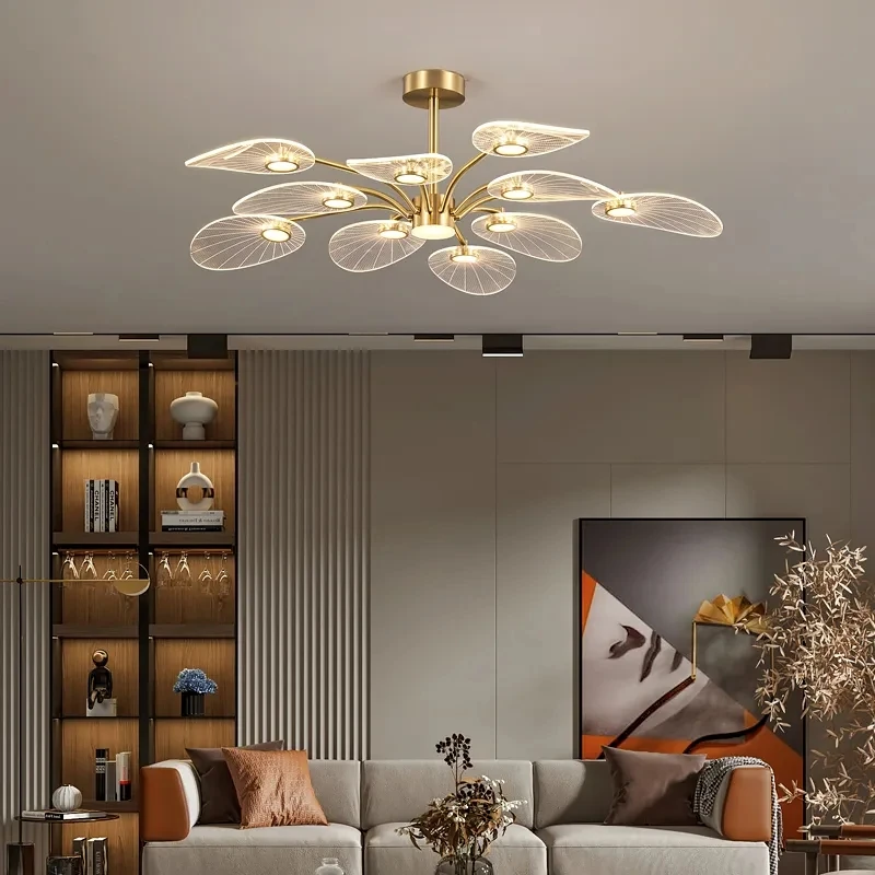 

Modern LED Ceiling Lights Bedroom Living Room Scandinavian Copper Chandelier Lotus Leaf Design Home Decor Lighting Fixtures lamp