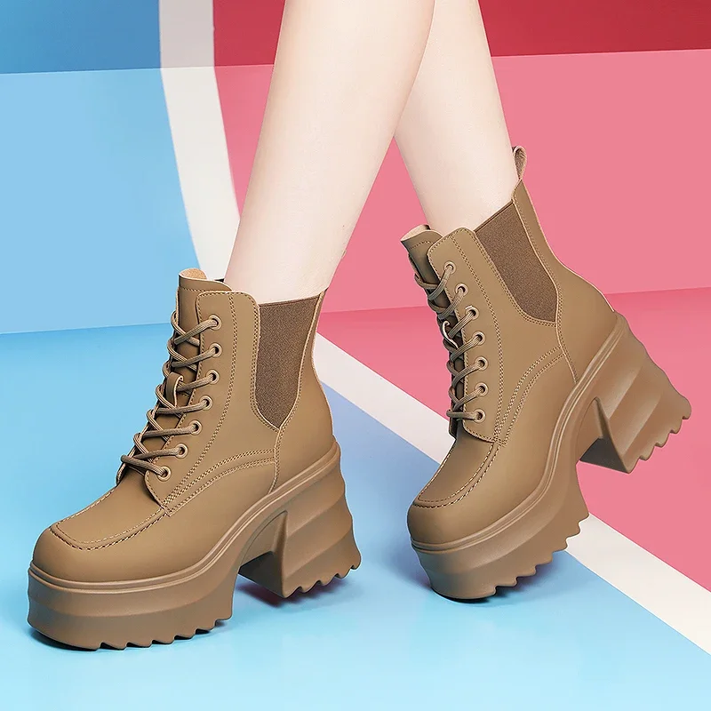 

New Platform High Heels Shoes Fashion chunky Wedges Shoes Retro Ankle Boots Women Outudoor Boots Work Snow Boots Height Increase