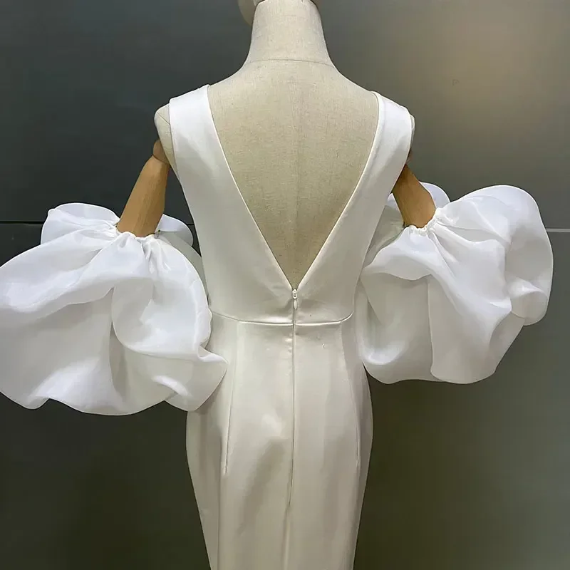 Guante Puff blanco de diseñador elegante para mujer, alta calidad, fotografía Vintage, vestido Formal, manga de brazo