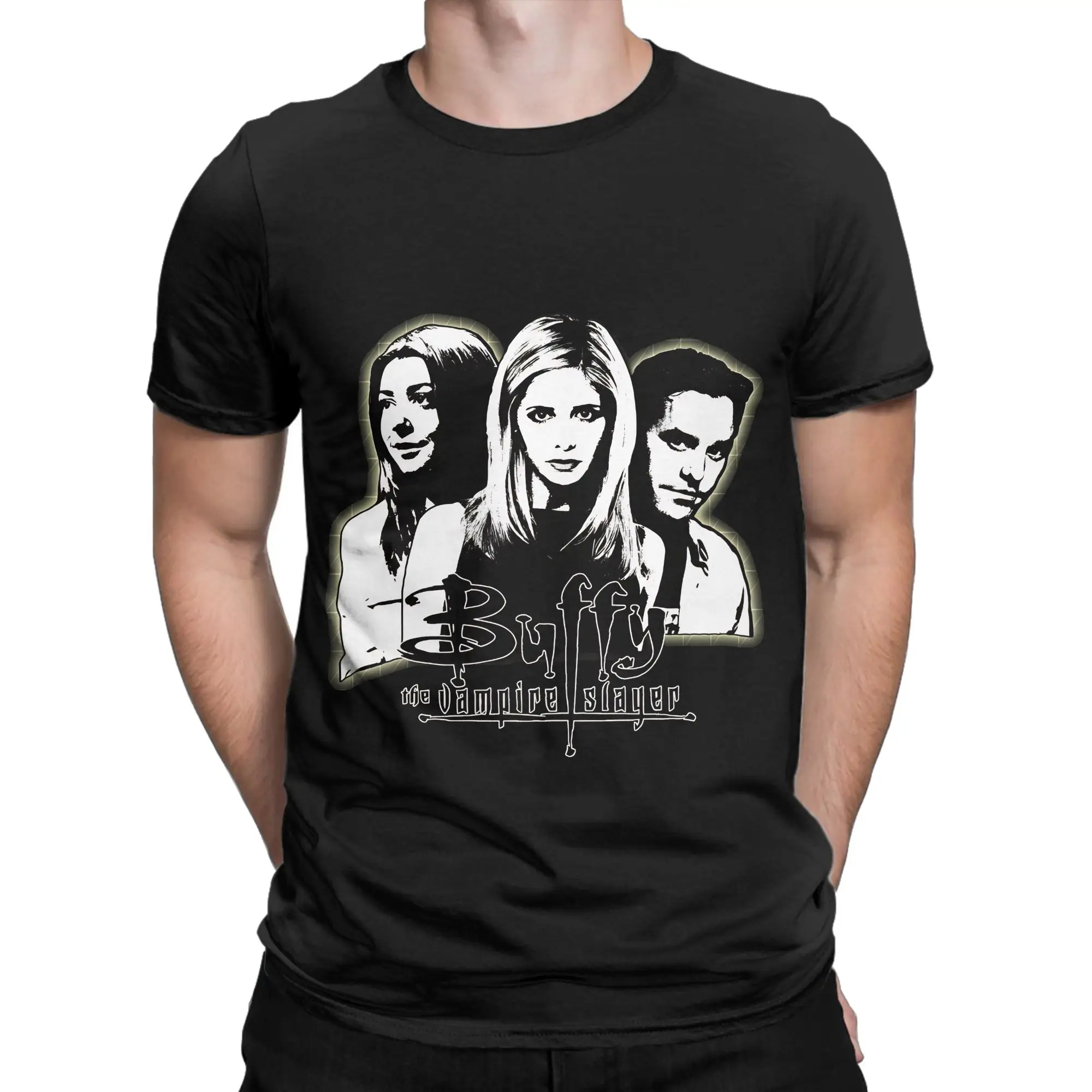Camiseta divertida de algodón 100% con diseño de la banda de Buffy The Vampire Slayer, camisetas para hombre, un trío de Scoobies bBuffy The Vampire Slayer Band