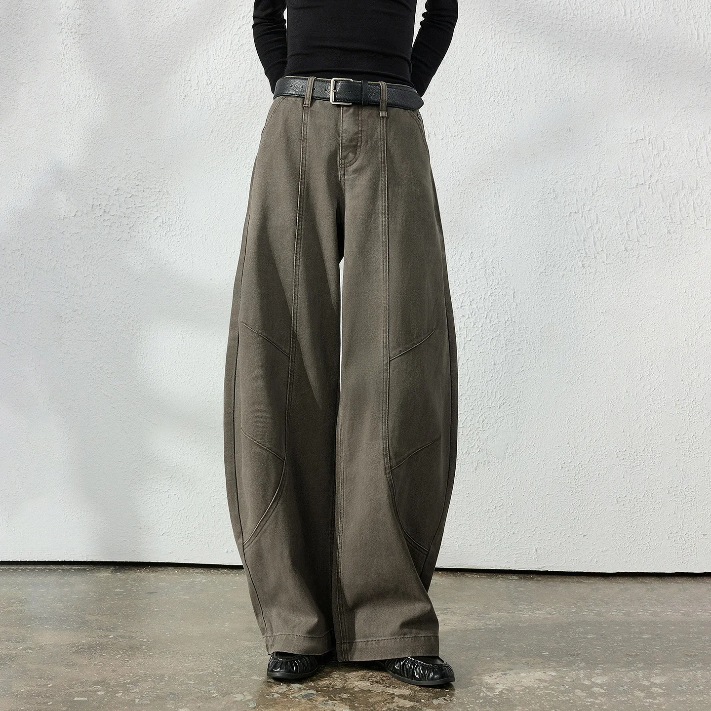 TOYOUTH Women's Curved Leg Cargo Jeans Fall 2026 Pure Cotton High Waist Split Seam Slimming Long Pants