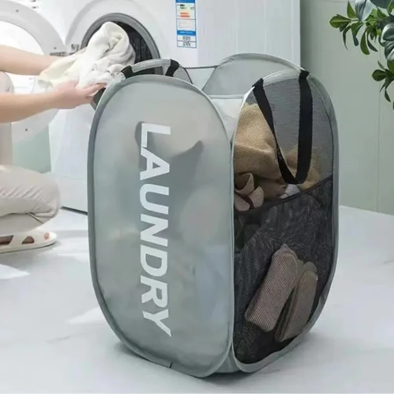 ทนทานพับตะกร้าซักผ้าขนาดใหญ่เสื้อผ้าของเล่นOrganizer Fashionmesh Breathableอุปกรณ์ห้องน้ํา