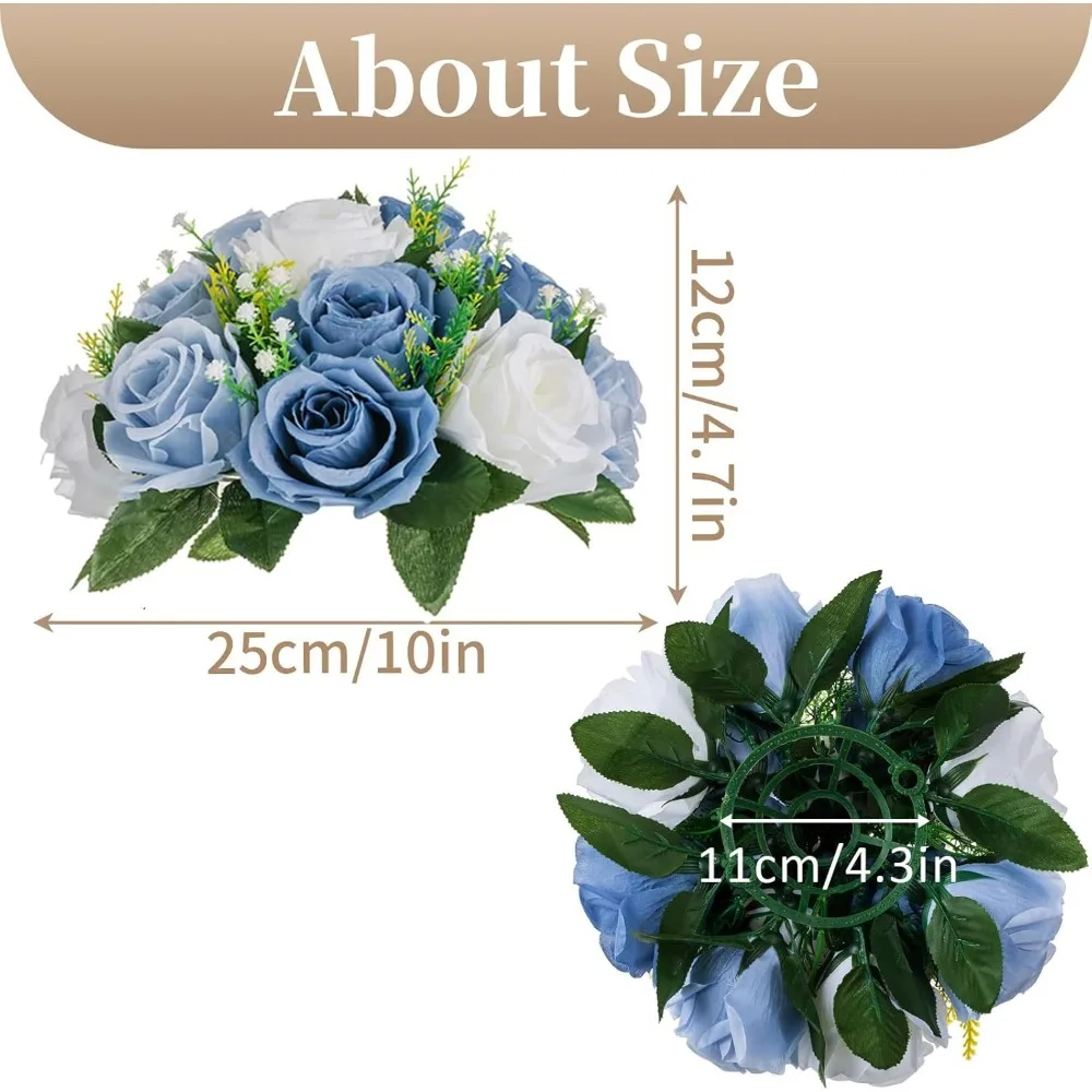10 حزم من الزهور الزرقاء الاصطناعية للزينة كرات تقبيل الحرير لحفلات الزفاف - ديكور مركز كرة الزهور الاصطناعية