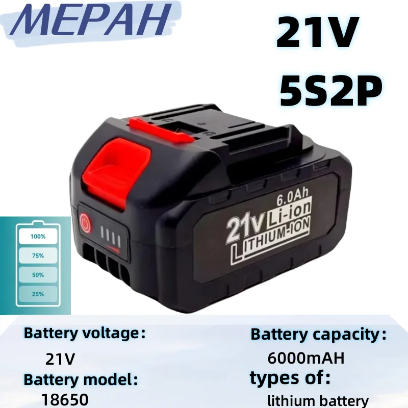 Suitable for Makita 21V 6000mah 5s2p  fast charging lithium-ion battery 18650, suitable for BL1850, BL1840, BL1440 (196391-6)