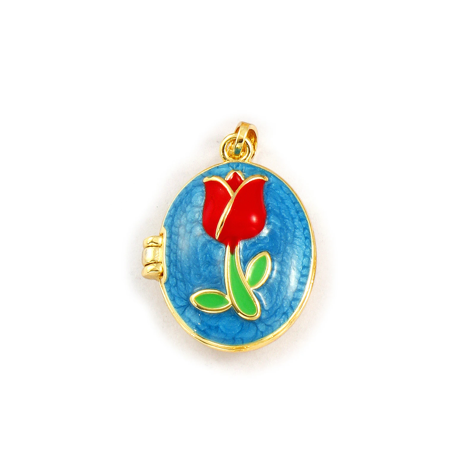 2PCs New Arrivals Brass Rose Flower Enamel Picture Photo Locket Frame Pendants 18K Gold Plated Enamel Can Open Love Pendant DIY