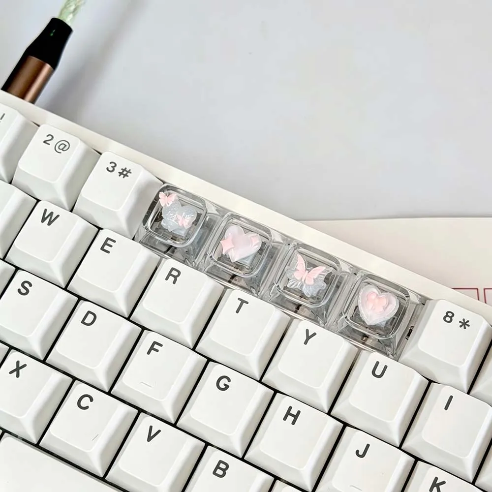 Brand New 4Pcs Handmade Resin Keycaps, Transparent Butterfly Artisan Keycap Set for Cherry MX Switch Mechanical Keyboards Gift