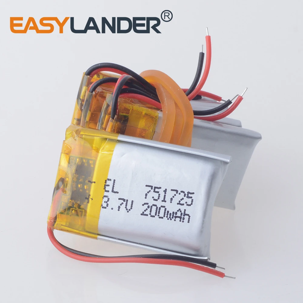 

5 шт./лот 3,7 В 200 мАч LiPo аккумуляторная батарея литий-полимерная 751725 Для наушников Bluetooth-гарнитуры 701725