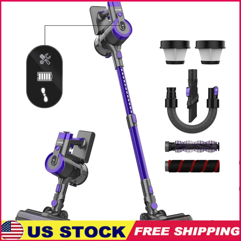 Aspiradora inalámbrica palo ultraligero 365W Motor 27KPa succión 6 en 1 de mano 45 minutos de tiempo de ejecución 60dB reducción de ruido HEPA