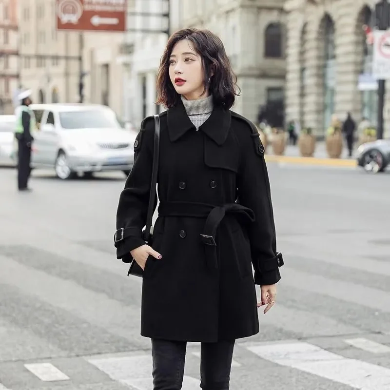 High-Quality Woolen Coat Women\'s Long 2025New Autumn Winter Korean Loose Outwear Short Brown Overcoat Thick Woolen Jacket Female