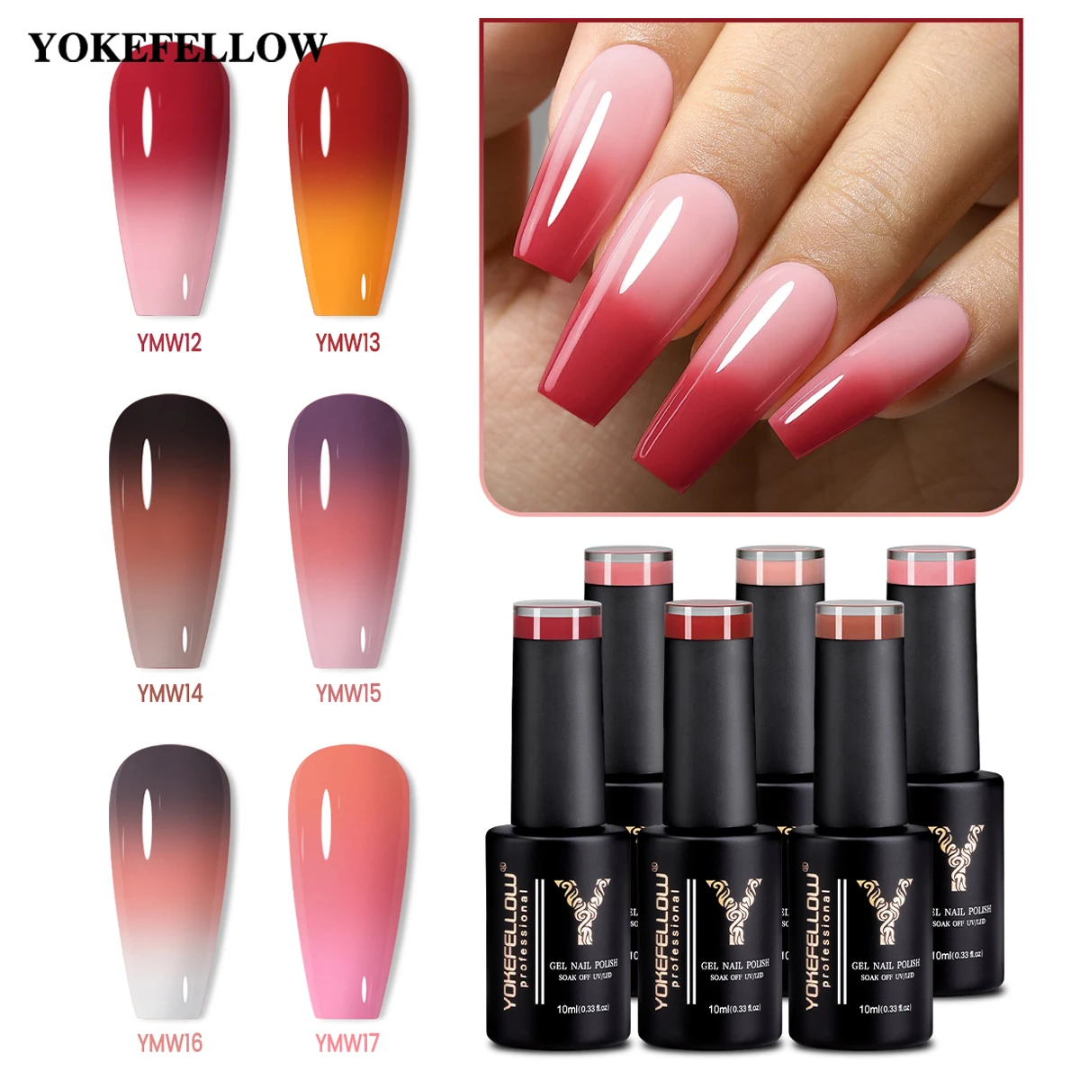 YOKEFELLOW 6Pcs/Set Thermal Gel Nail Polish Purple 10ml Soak Off 3 Colors Temperature Changing Gel Nail Varnish For Manicure