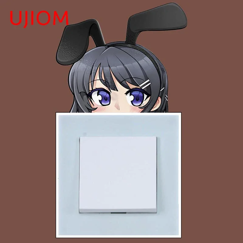 UJIOM 13cm X 12.9cm Sakurajima Mai Peeker Wall Sticker anime kawayi Scratch-Proof Decal Switch Refrigerator Cupboard Decoration