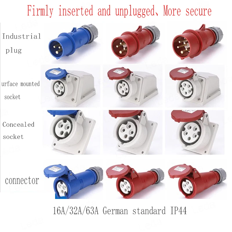 

1pcs Industry Plug And Socket Connectors Surface And Concealed Installation 3 4 5 Hole Core 16 A 32A Waterproof Two Three-Phase