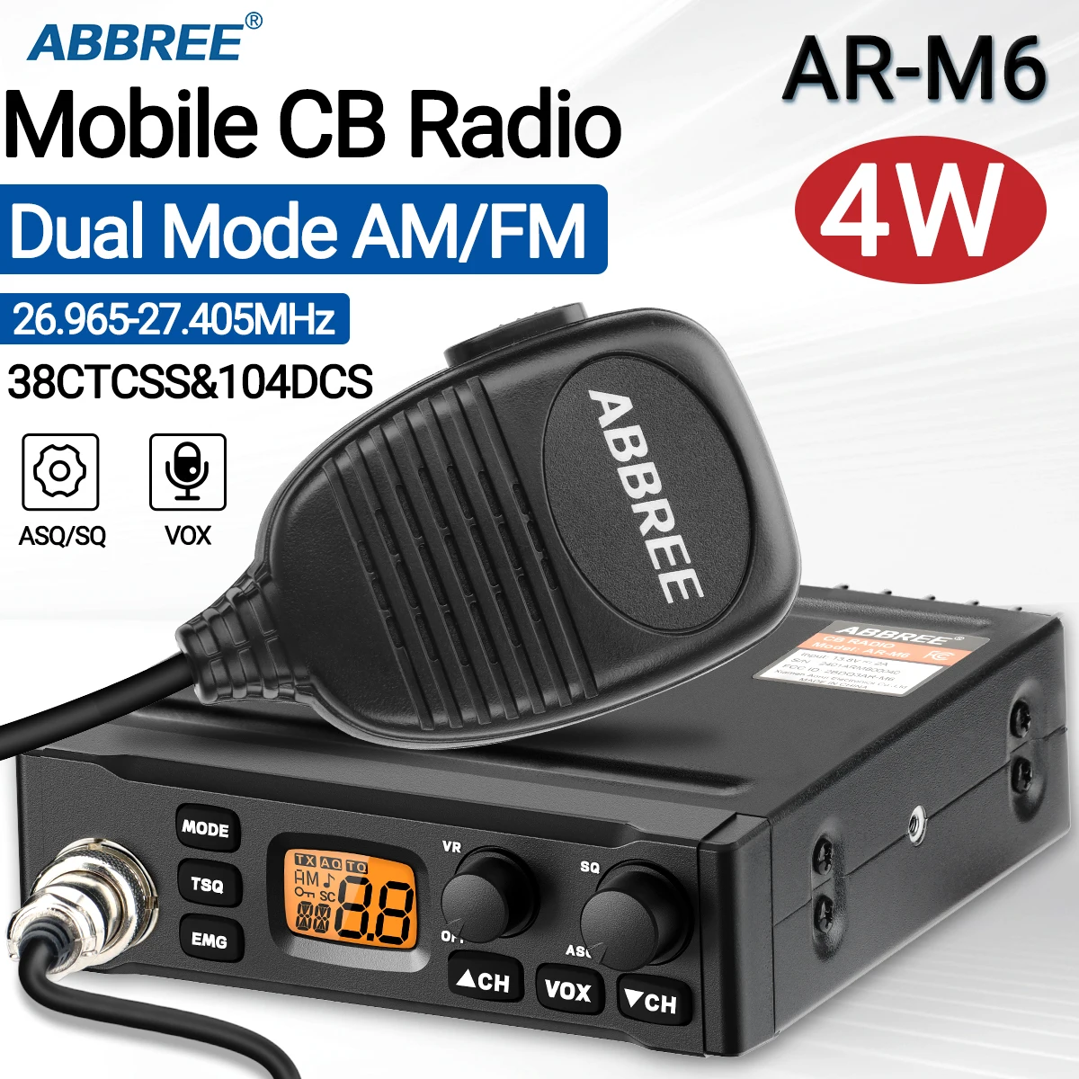 ABBREE CB Radio Long Range AM FM Professional Portable Car Radios Noise Reduction NOAA Emergency Channel 9/19 with Handheld Mic