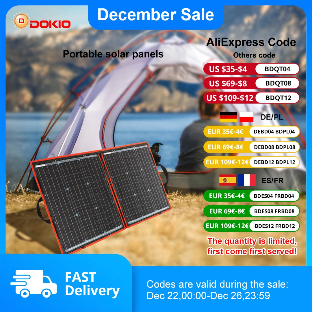 Dokio 100W Flexible Foldable 18V Solar Panel with 12V Controller Kit Portable