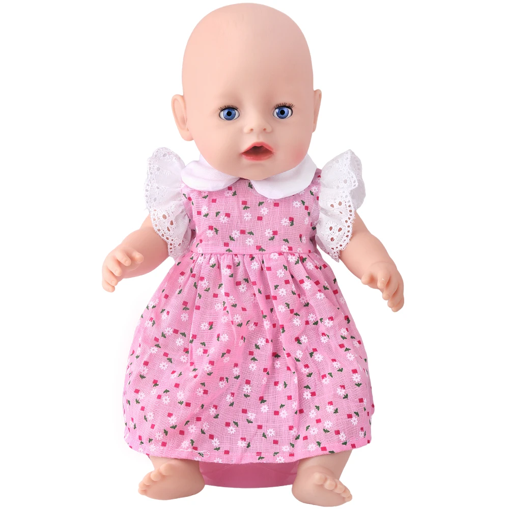 Robe d'été mignonne à fleurs roses, robes de poupée américaine de 18 pouces pour filles de 43 cm, accessoires pour vêtements de poupées