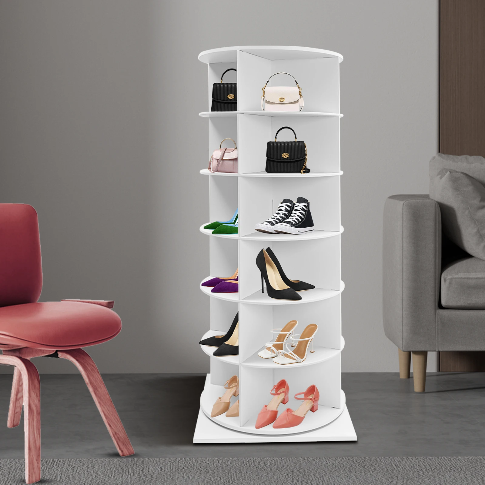 LOYALHEARTDY Six-layer Shoe Organizer Free Standing Shoe Rack White Home Rotating Shoe Rack Can Hold 24 Pairs of Shoes