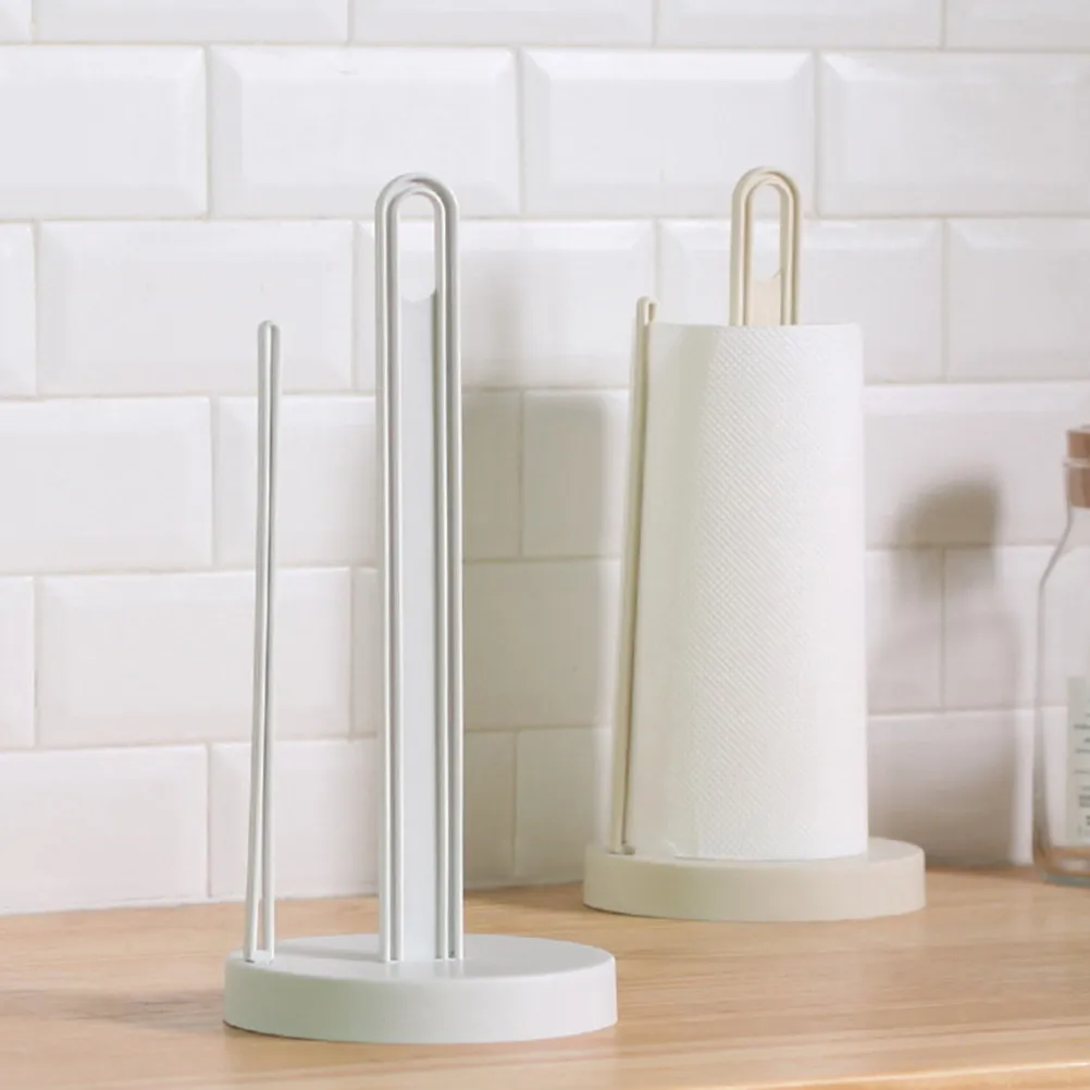 2pcs Roll Paper Rack Beige Desktop Stand Sturdy Pp Rod Rustproof Kitchen Bathroom Tissue Holder Minimalist Paper Accessories