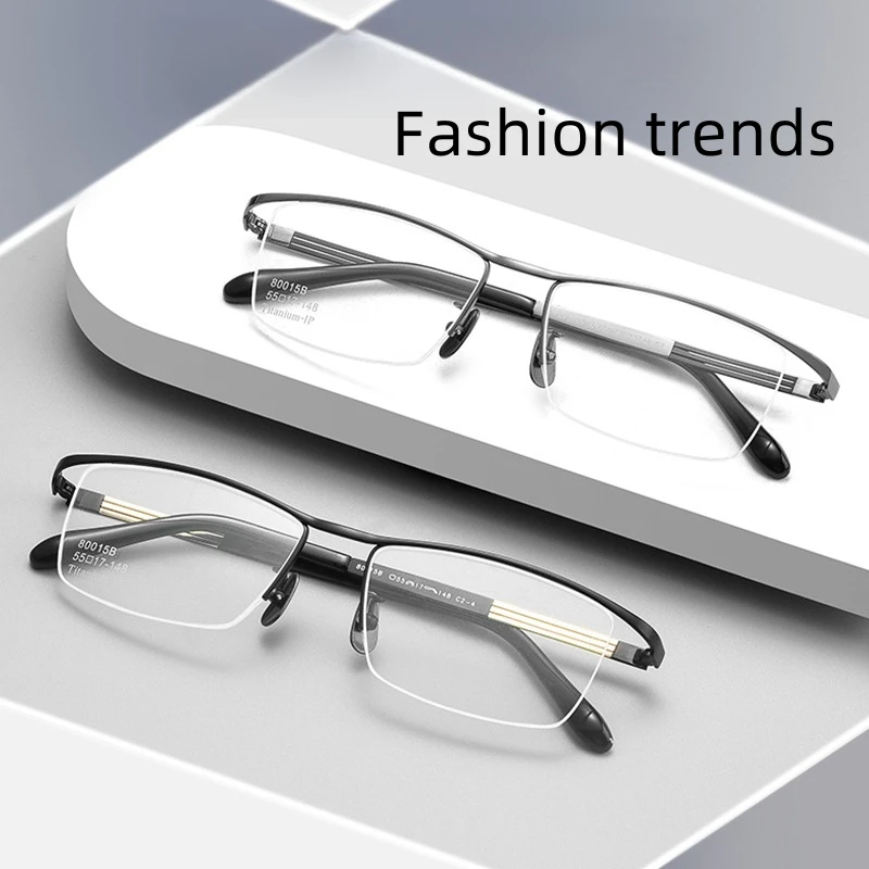 FIRADA Fashion Ultra Light Glasses Retro Comfortable Pure Titanium Half Frames Eyewear Luxury Prescription Eyeglasses Men 80015B