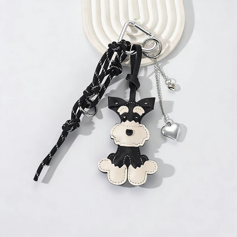 New Hand-stitched Dog Schnauzer Pendant Leather Birthday Gifts Bag Pendant Schoolbag Accessories Car Key Ring