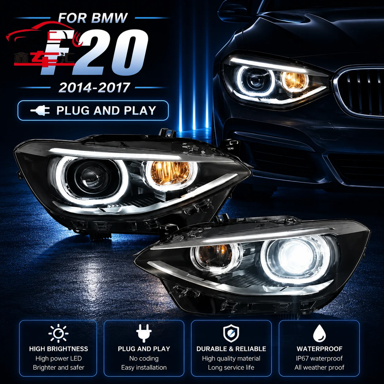 

Car LED Headlight Light Accessories For BMW 1 Series F20 2014-2017 Auto Fog DRL Brake Turn Signal Lamp Plug And Play